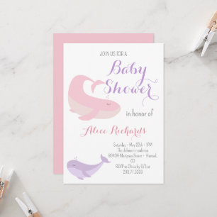 Pink Lilac Whale Pastel Ocean Fish Baby Shower Invitation
