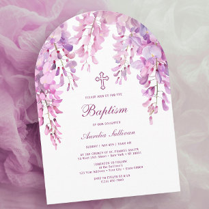 Pink Lilac Wisteria Arch Baptism Invitation