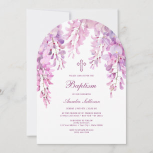 Pink Lilac Wisteria Arch Baptism Invitation