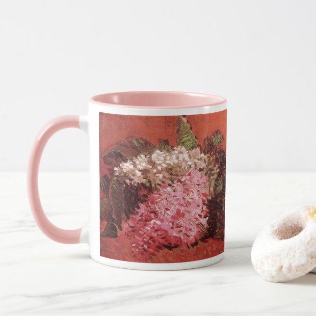 Pink Lilacs by Vincent van Gogh, Still Life Flower Mug (With Donut)