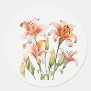 Pink Lilies Garden Flower Floral art Classic Round Sticker