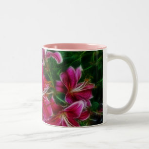 Pink Lilies Impressionist Floral Painting Art Two-Tone Coffee Mug