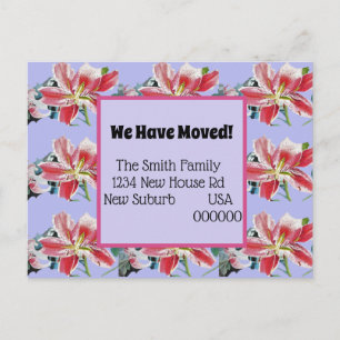 Pink Lilies New Address Postcard, We Are Moving Postcard