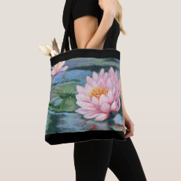 Pink Lilies on Blue Reflections Both Sides Tote Bag