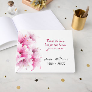 Pink Lilies On White Memorial Guest Book