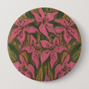 Pink Lilies, pastel painting, flowers, floral art 10 Cm Round Badge