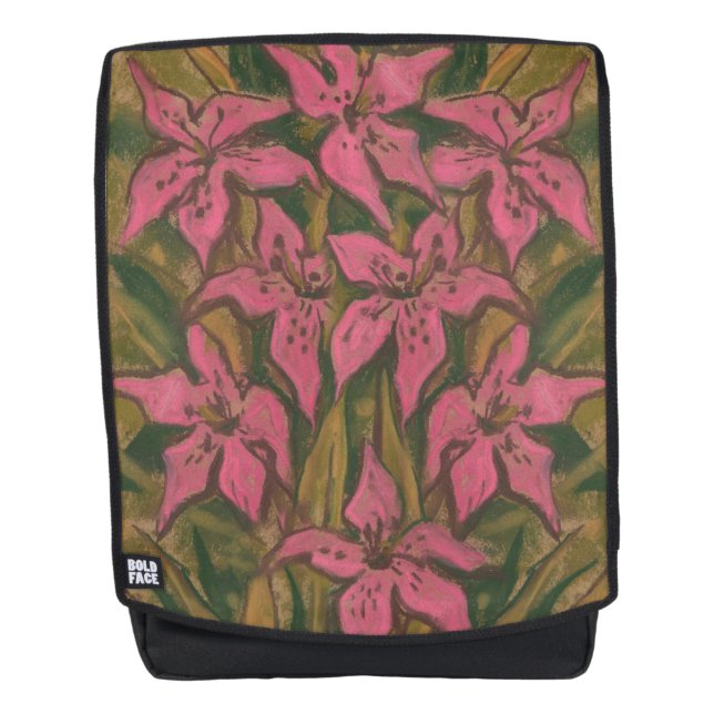 Pink Lilies, pastel painting, flowers, floral art Backpack (Front)