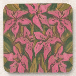 Pink Lilies, pastel painting, flowers, floral art Coaster
