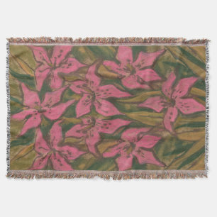 Pink Lilies, pastel painting, flowers, floral art Throw Blanket