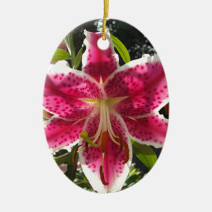 Pink lilies pink tropical flowers pink floral ceramic ornament