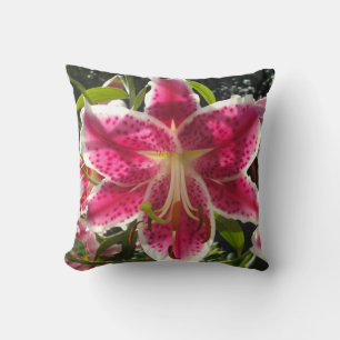 Pink lilies pink tropical flowers pink floral cushion