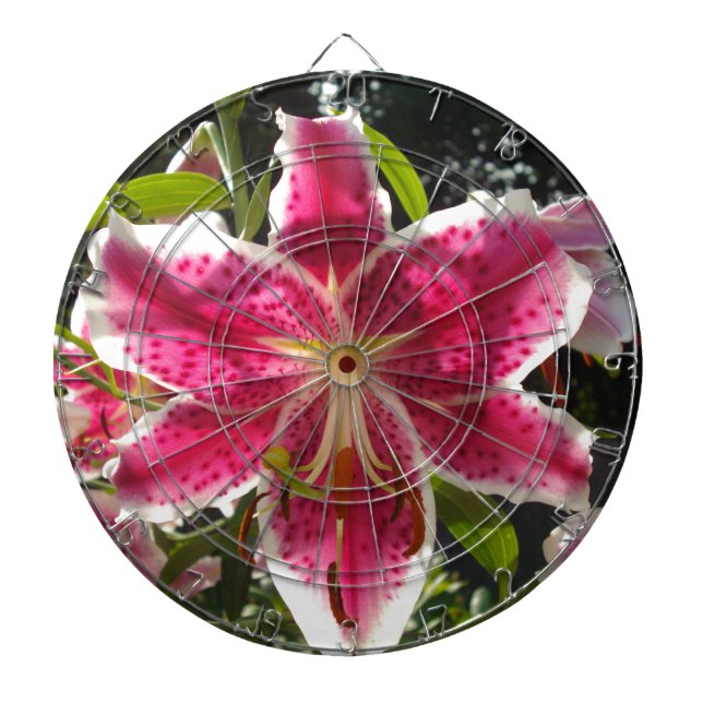 Pink lilies pink tropical flowers pink floral dartboard (Front)