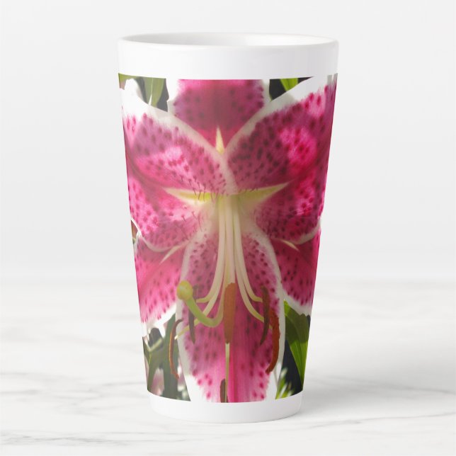Pink lilies pink tropical flowers pink floral latte mug (Front)