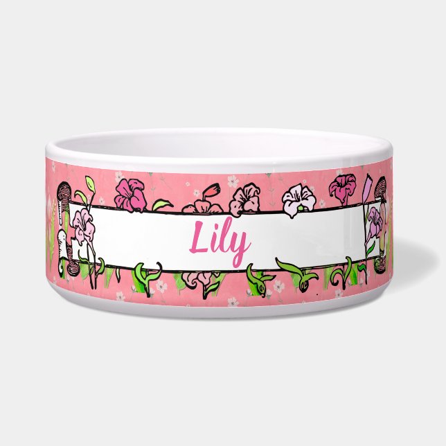 Pink Lilies Pink White Green Add Your Pet's Name (Front)