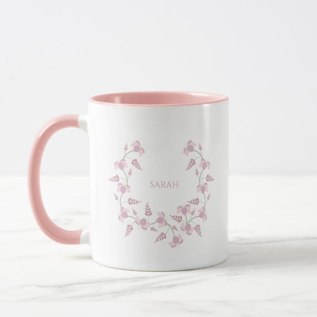 Pink & Lillac Floral Wreath with Name Mug (Left)