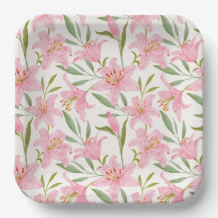 Pink Lillies Floral Birthday Party Shower Wedding Paper Plate