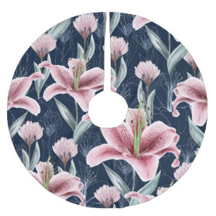 Pink Lilly Flower Seamless Pattern. Brushed Polyester Tree Skirt