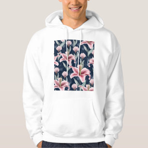 Pink Lilly Flower Seamless Pattern. Hoodie