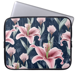 Pink Lilly Flower Seamless Pattern. Laptop Sleeve