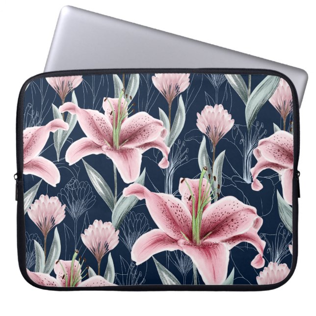 Pink Lilly Flower Seamless Pattern. Laptop Sleeve (Front)