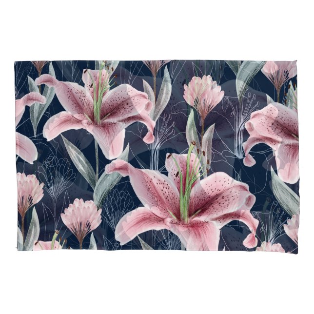 Pink Lilly Flower Seamless Pattern. Pillowcase (Front)