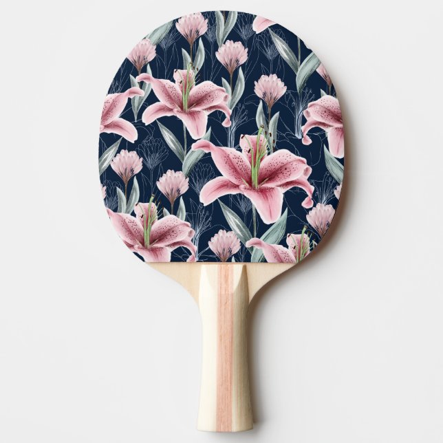 Pink Lilly Flower Seamless Pattern. Ping Pong Paddle (Front)