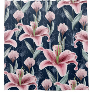 Pink Lilly Flower Seamless Pattern. Shower Curtain