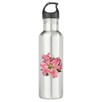 Pink Lily Flower Bouquet 710 Ml Water Bottle