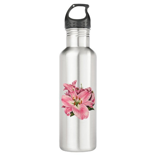 Pink Lily Flower Bouquet 710 Ml Water Bottle (Front)