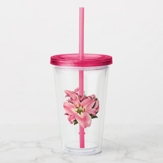 Pink Lily Flower Bouquet Acrylic Tumbler