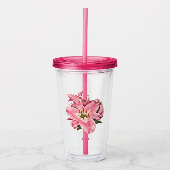 Pink Lily Flower Bouquet Acrylic Tumbler (Front)