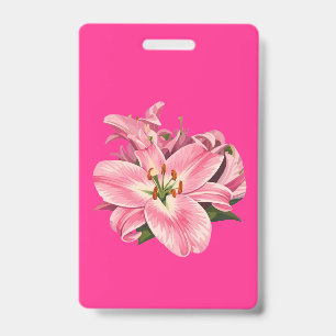 Pink Lily Flower Bouquet ID Badge