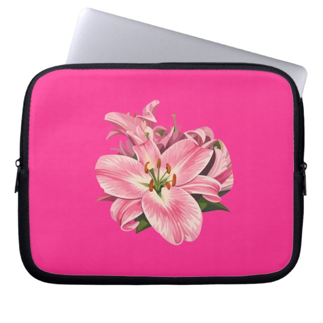 Pink Lily Flower Bouquet Laptop Sleeve (Front)