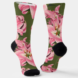 Pink Lily Flower Bouquet Socks