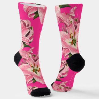 Pink Lily Flower Bouquet Socks