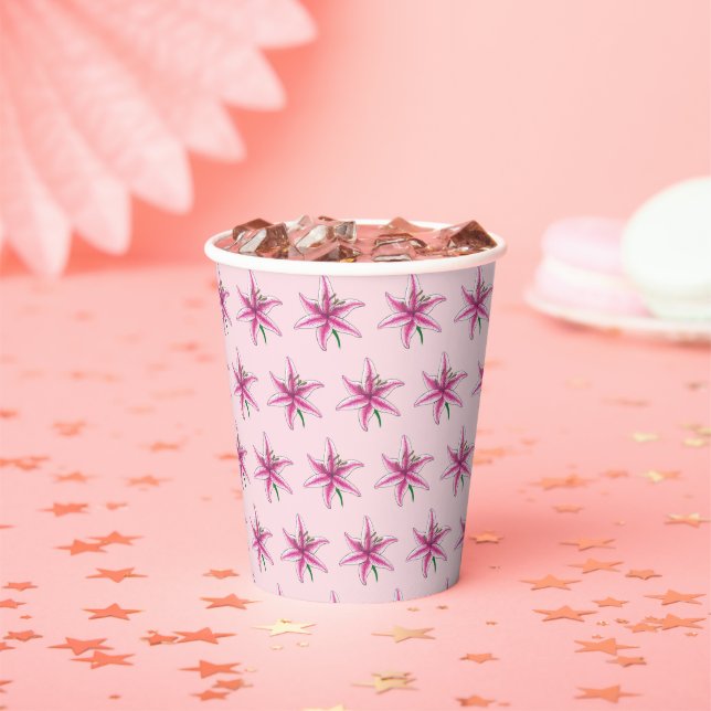 Pink Lily Flower Floral Garden Party Spring Lilies Paper Cups (Insitu)