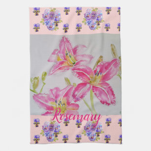 Pink Lily Flower Pink Watercolour Floral Flower Te Tea Towel