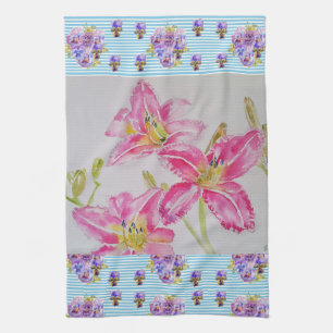 Pink Lily Flower Pink Watercolour Floral Flower Tea Towel