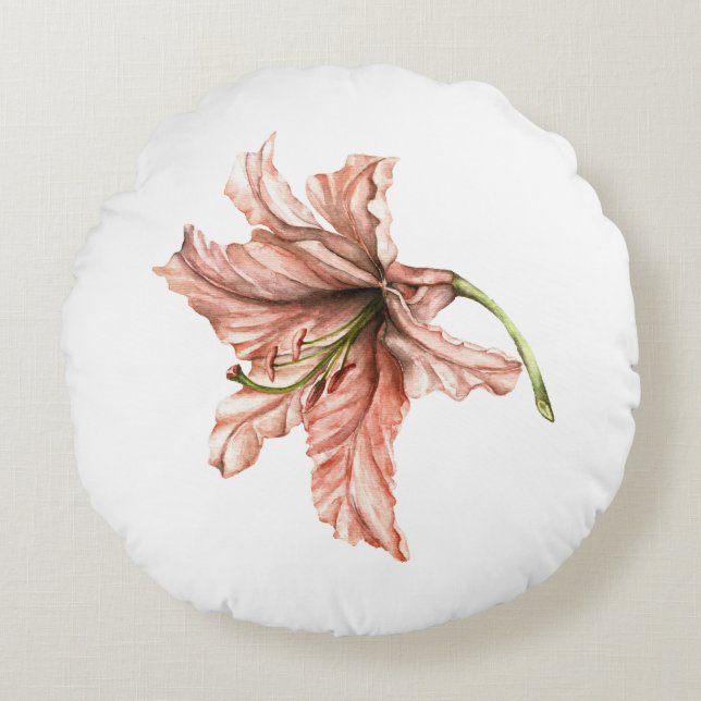 Pink Lily Flower Round Cushion (Front)