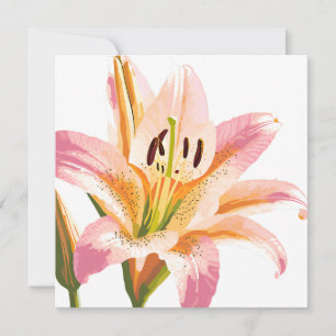 Pink Lily Flower Watercolor Floral Painting Card