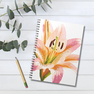 Pink Lily Flower Watercolor Floral Painting Notebook