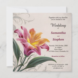 Pink Lily Flower Wedding Invitation