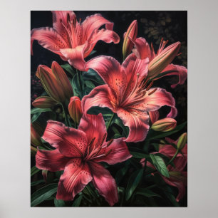 Pink Lily Flowers Art Print Poster