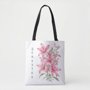 Pink Lily Flowers Personalised Tote Bag