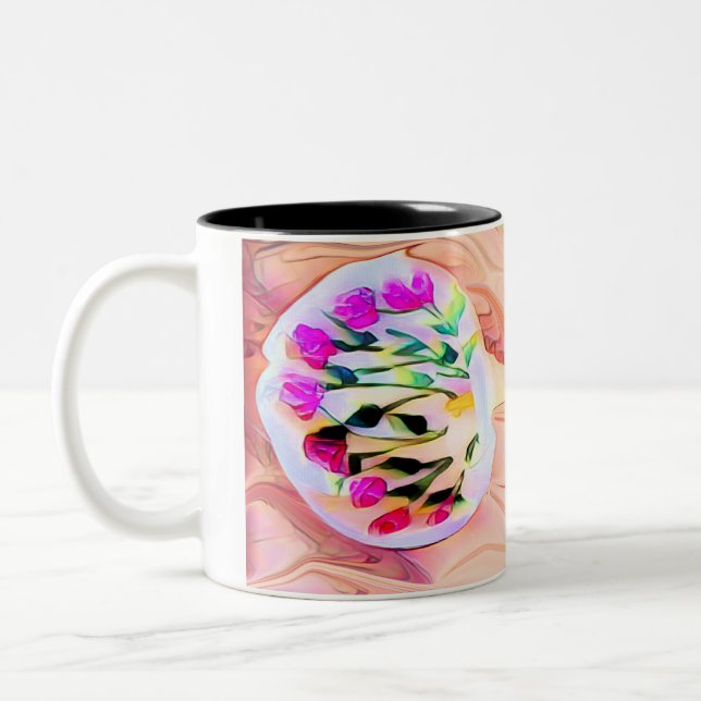 Pink Lily  Flowers  Two-Tone Coffee Mug (Left)