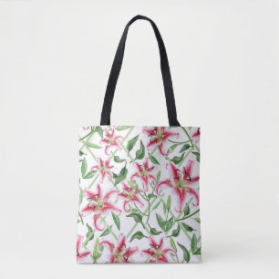 Pink Lily Flowers - Vintage Floral Lilies Tote Bag