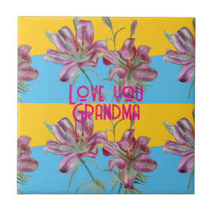 Pink Lily lillies art Grandma Name Decoration Ceramic Tile