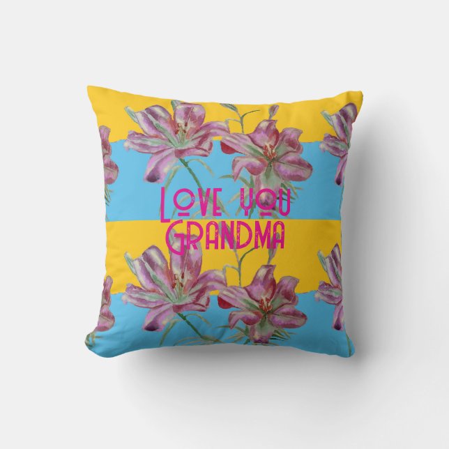 Pink Lily lillies art Grandma Name Decoration Cushion (Front)