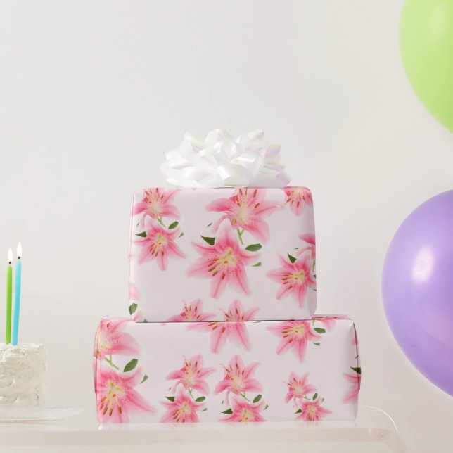 Pink Lily Matte Wrapping Paper (Party Gifts)