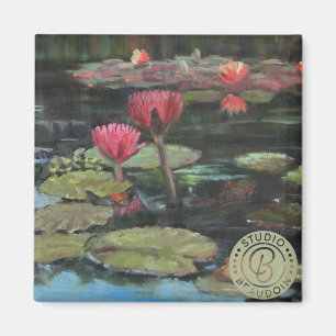 Pink Lily on Dark Green—Fridge Magnet